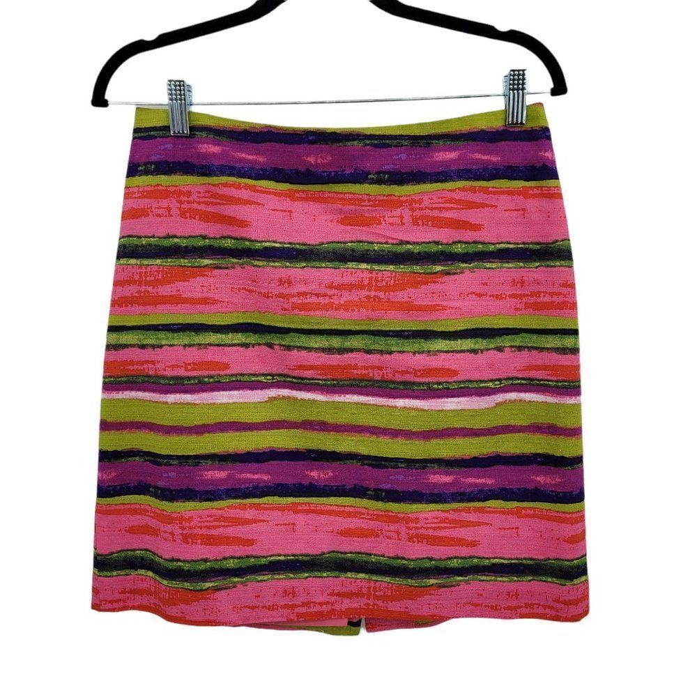 Ann Taylor Skirt Womens 6 Cotton Dopamine Vivid Rainbow Striped Mini Pencil